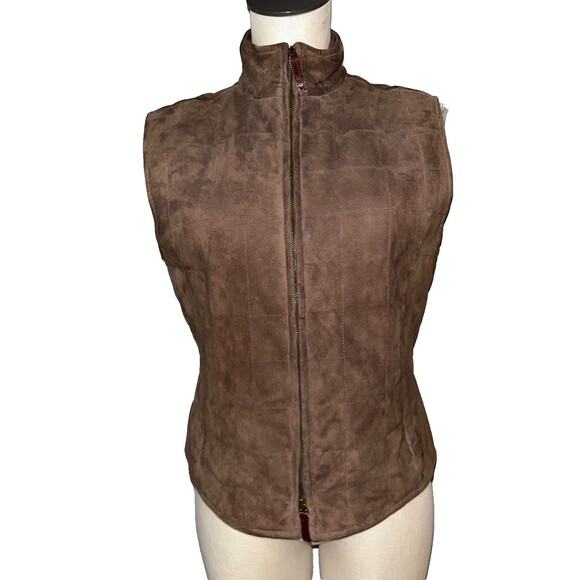 Faconnable Women’s Brown Goatskin Suede Quilted Vest size S Zip Up - Picture 1 of 10